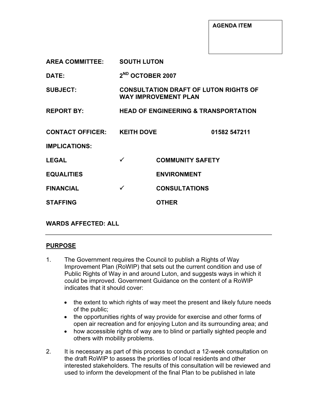 Consultation Draft of Luton Rights of Way Improvement Plan