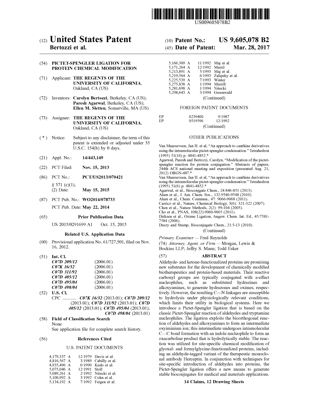 (12) United States Patent (10) Patent No.: US 9,605,078 B2 Bertozzi Et Al