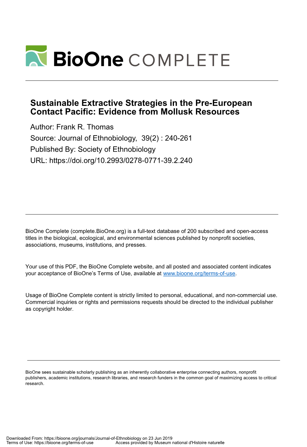 Sustainable Extractive Strategies in the Pre-European Contact Pacific: Evidence from Mollusk Resources