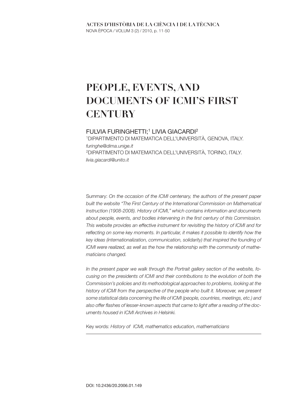 People, Events, and Documents of Icmi's First