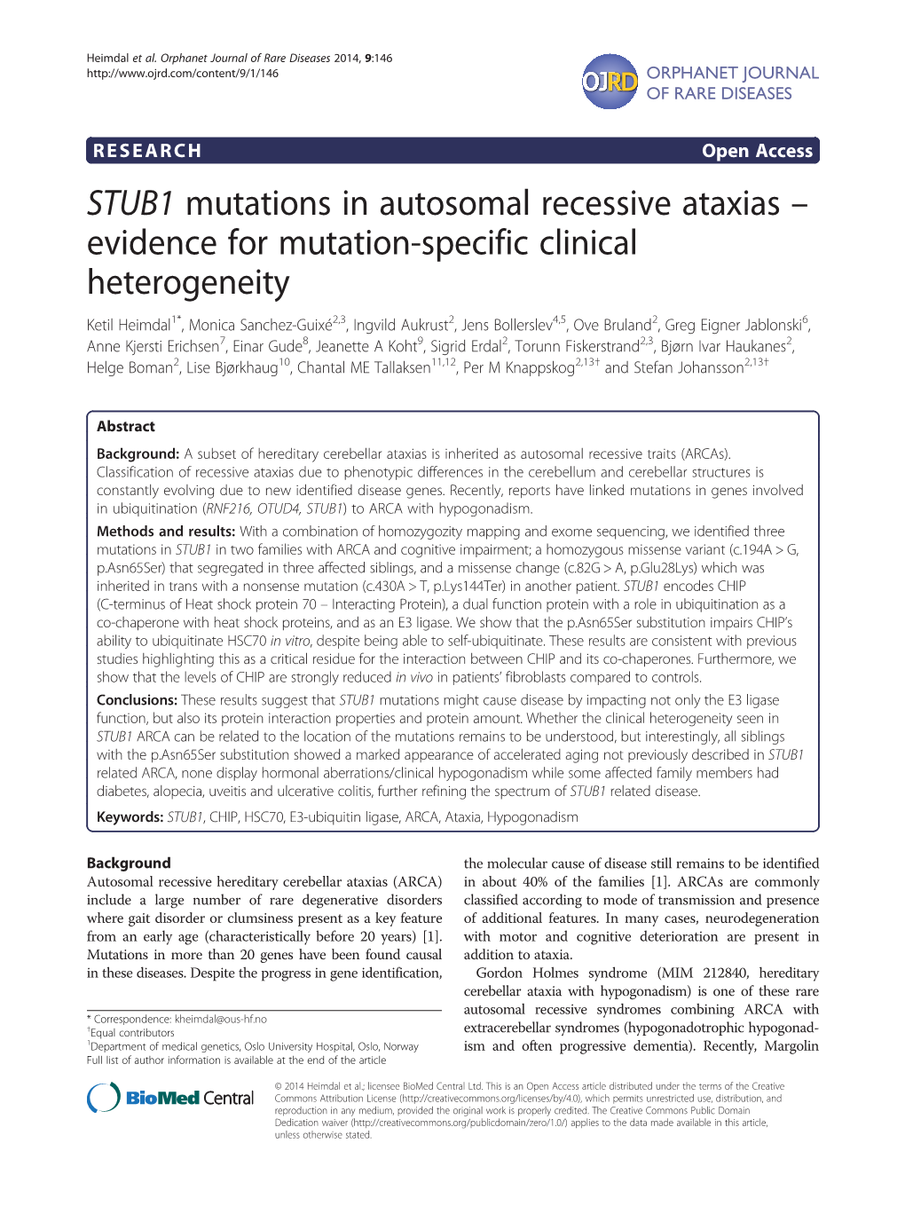 STUB1 Mutations in Autosomal Recessive Ataxias