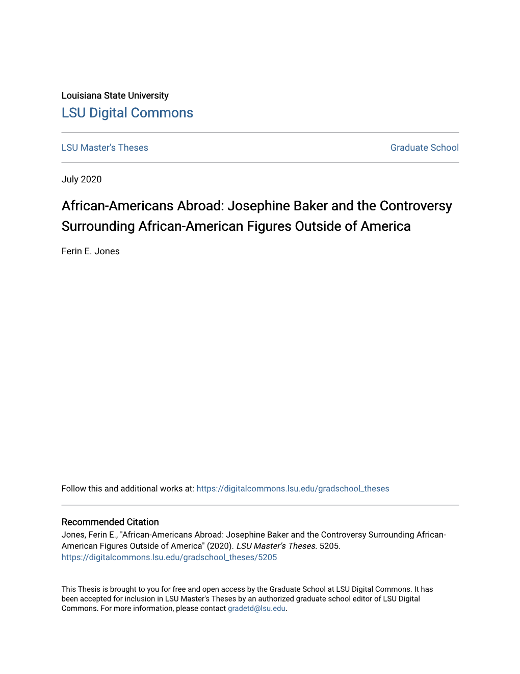 African-Americans Abroad: Josephine Baker and the Controversy Surrounding African-American Figures Outside of America