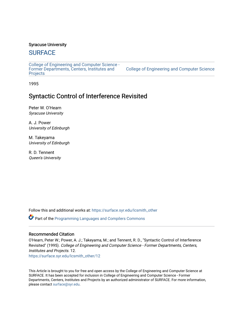 Syntactic Control of Interference Revisited