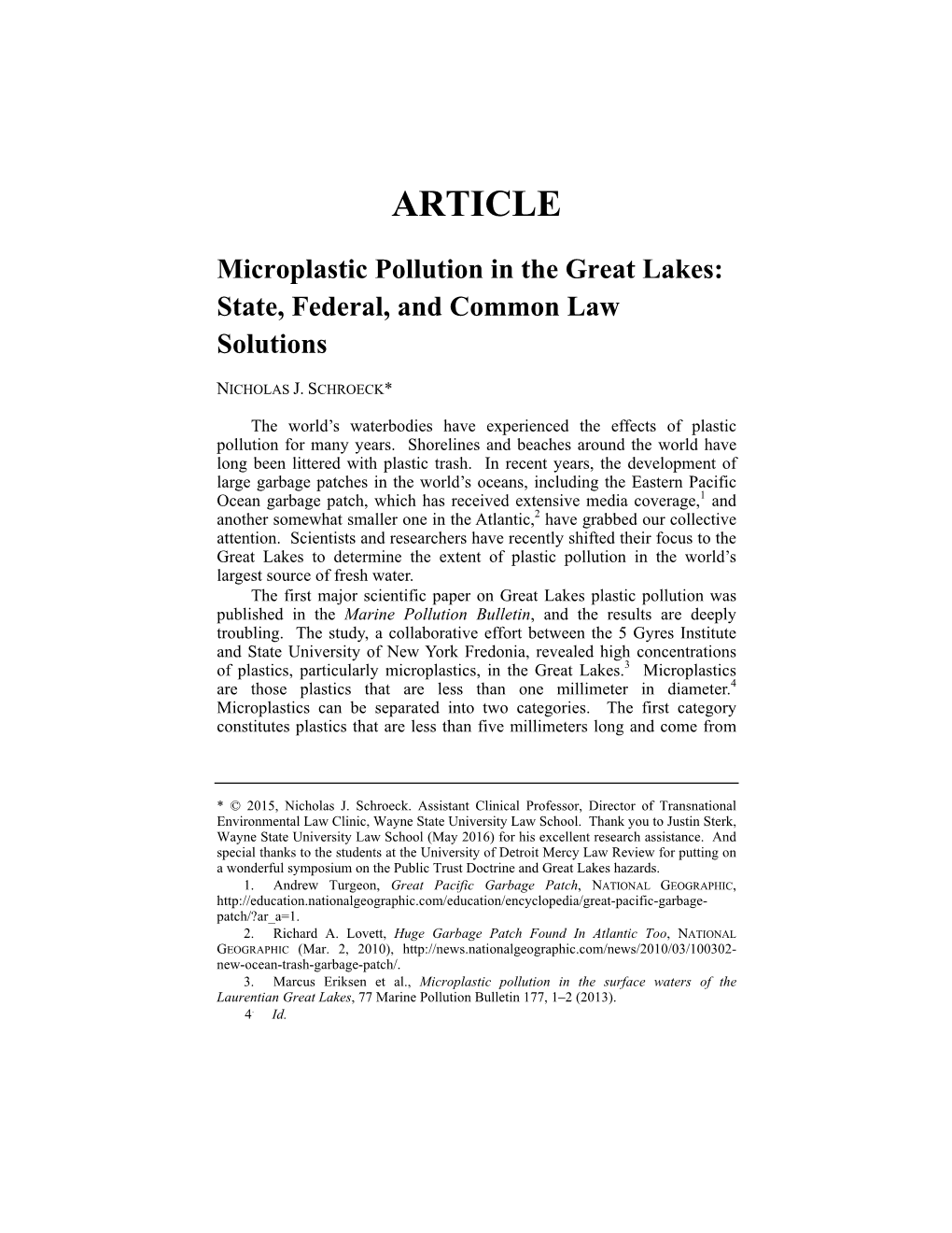 Microplastic Pollution in the Great Lakes: State, Federal, and Common Law Solutions
