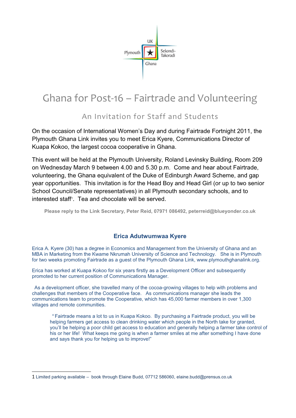 Ghana for Post-16 Fairtrade and Volunteering