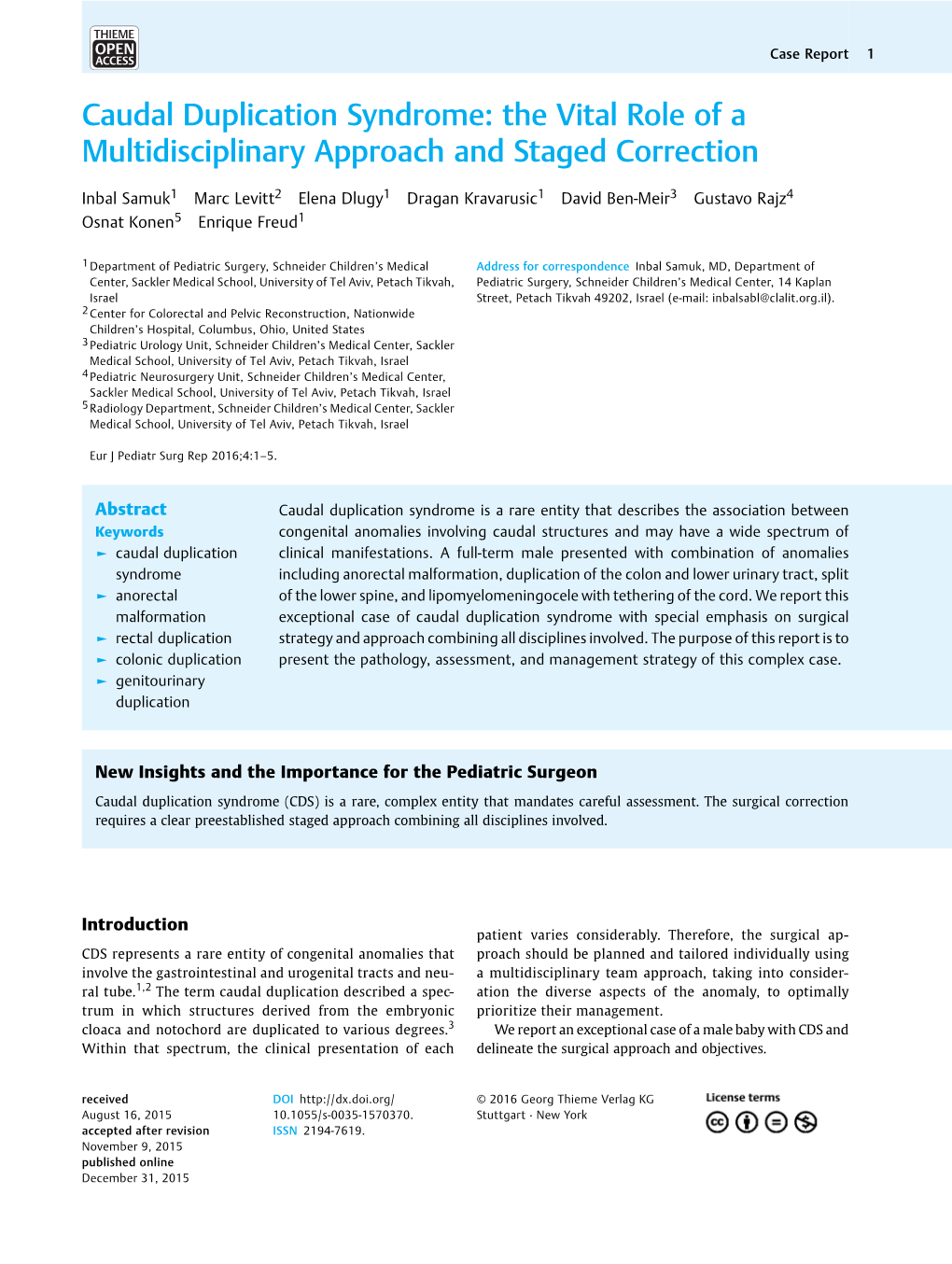 Caudal Duplication Syndrome: the Vital Role of a Multidisciplinary Approach and Staged Correction