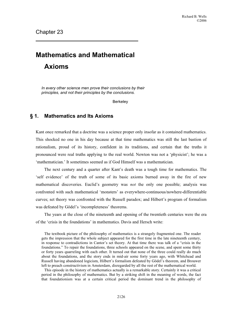 Mathematics and Mathematical Axioms