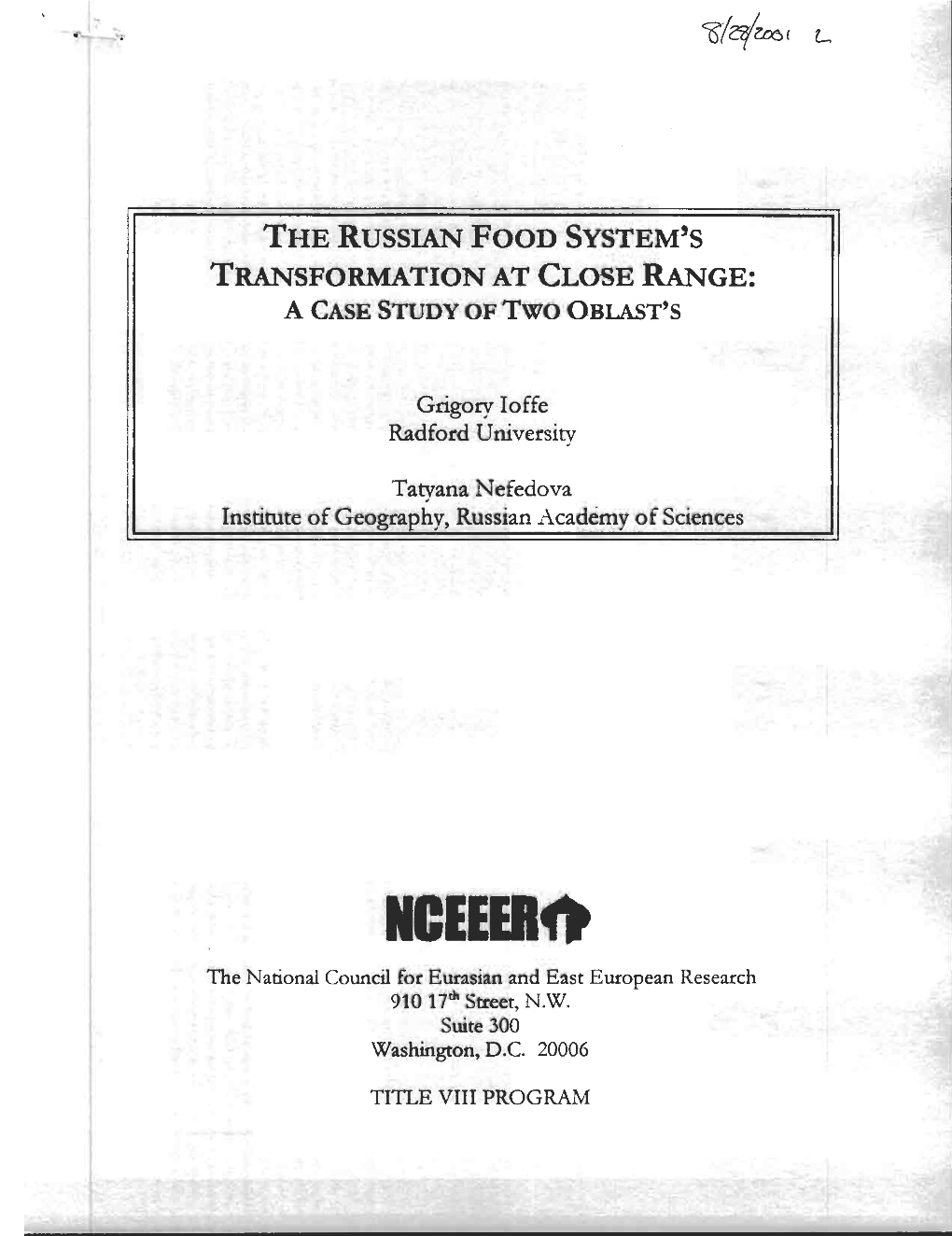 The Russian Food System's Transformation at Close Range: a Case Study of Two Oblast's