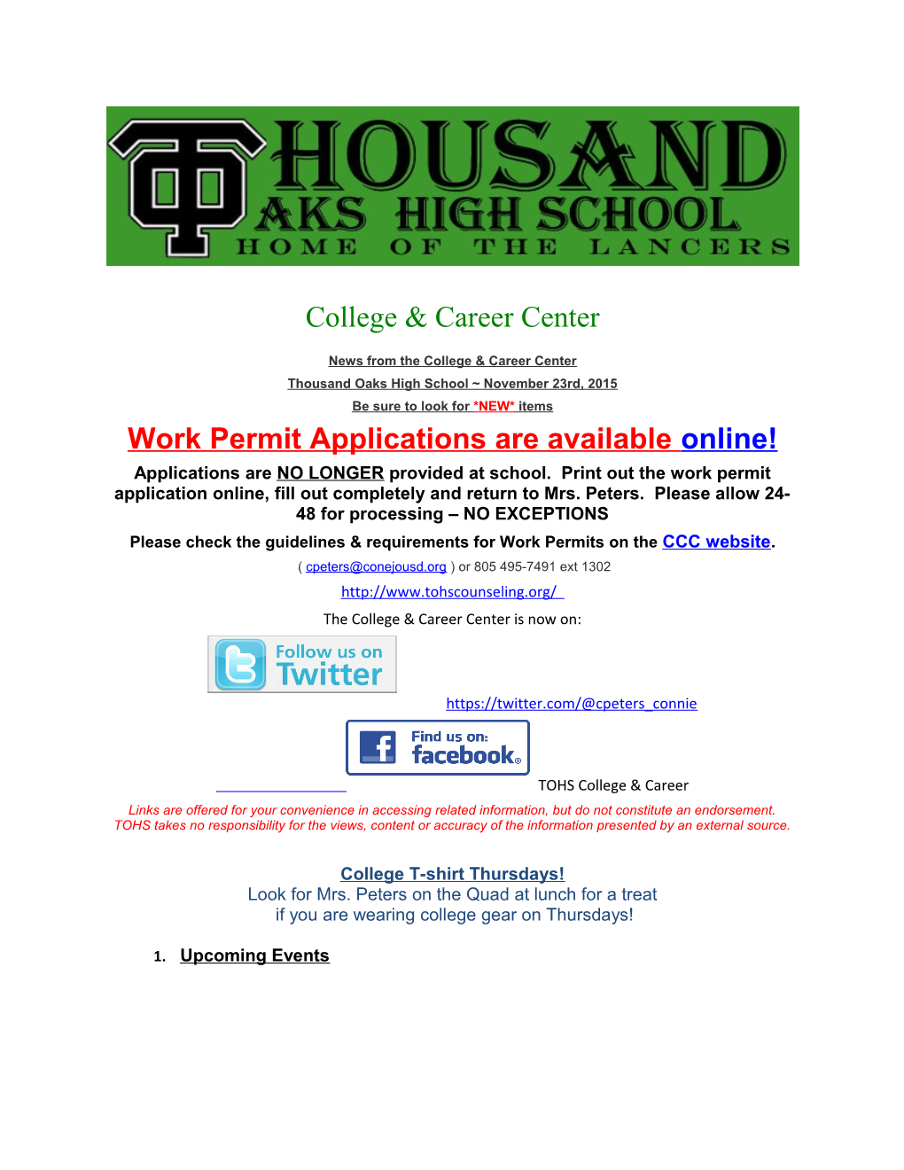 News from the College & Career Center