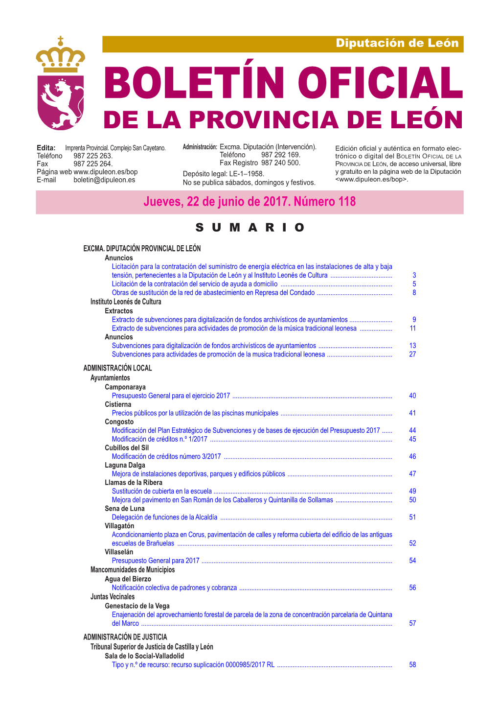 BOLETÍN OFICIAL DE LA PROVINCIA DE LEÓN Edita: Imprenta Provincial