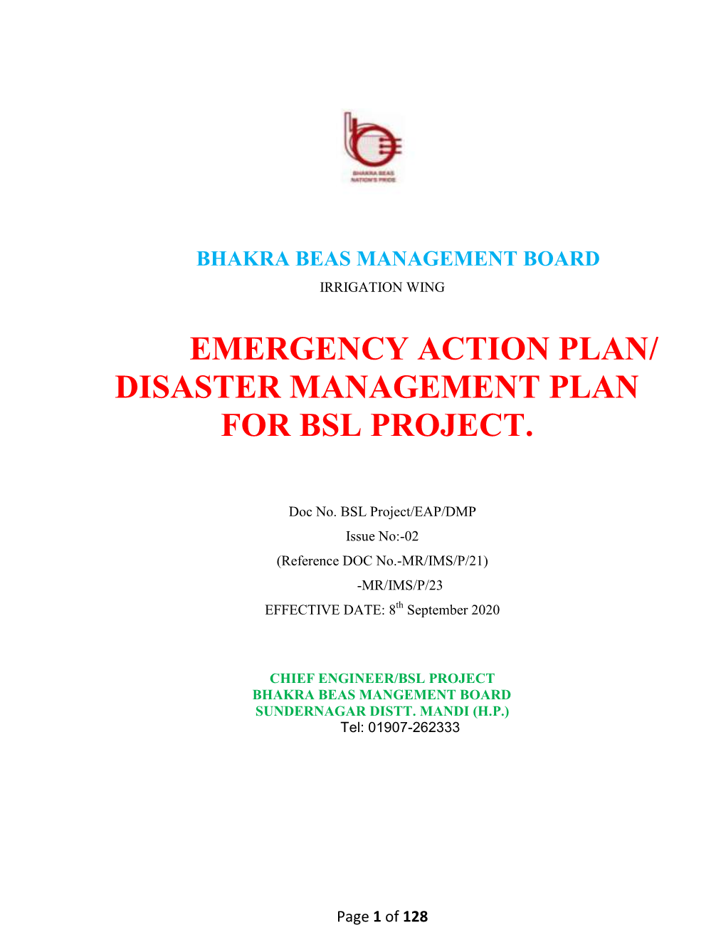 Emergency Action Plan/ Disaster Management Plan for Bsl Project