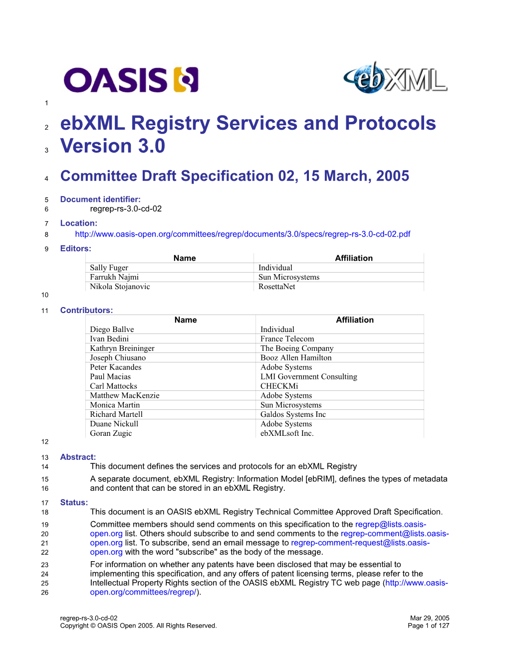 Ebxml Registry Services and Protocols Version