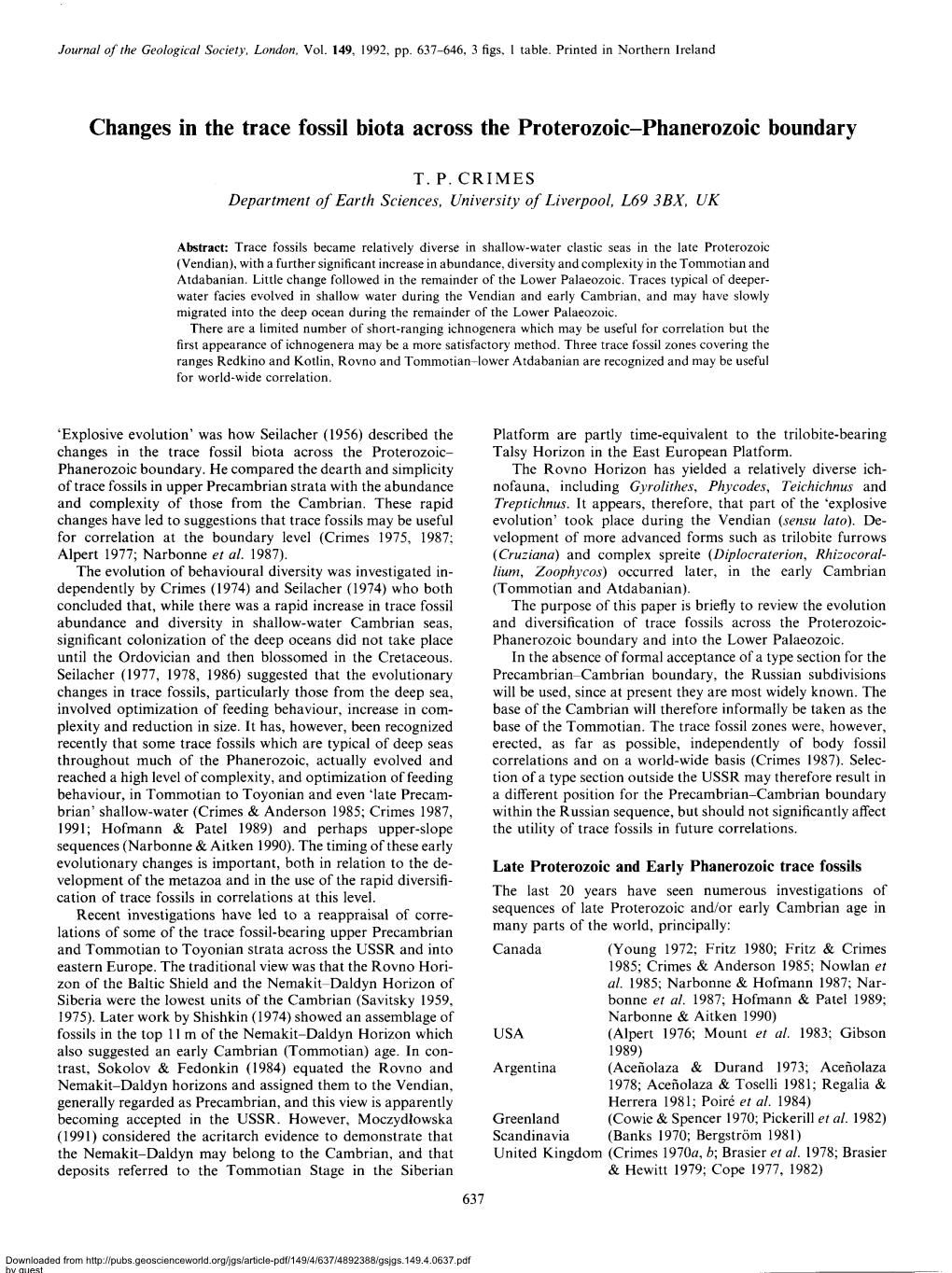 Changes in the Trace Fossil Biota Across the Proterozoic-Phanerozoic Boundary