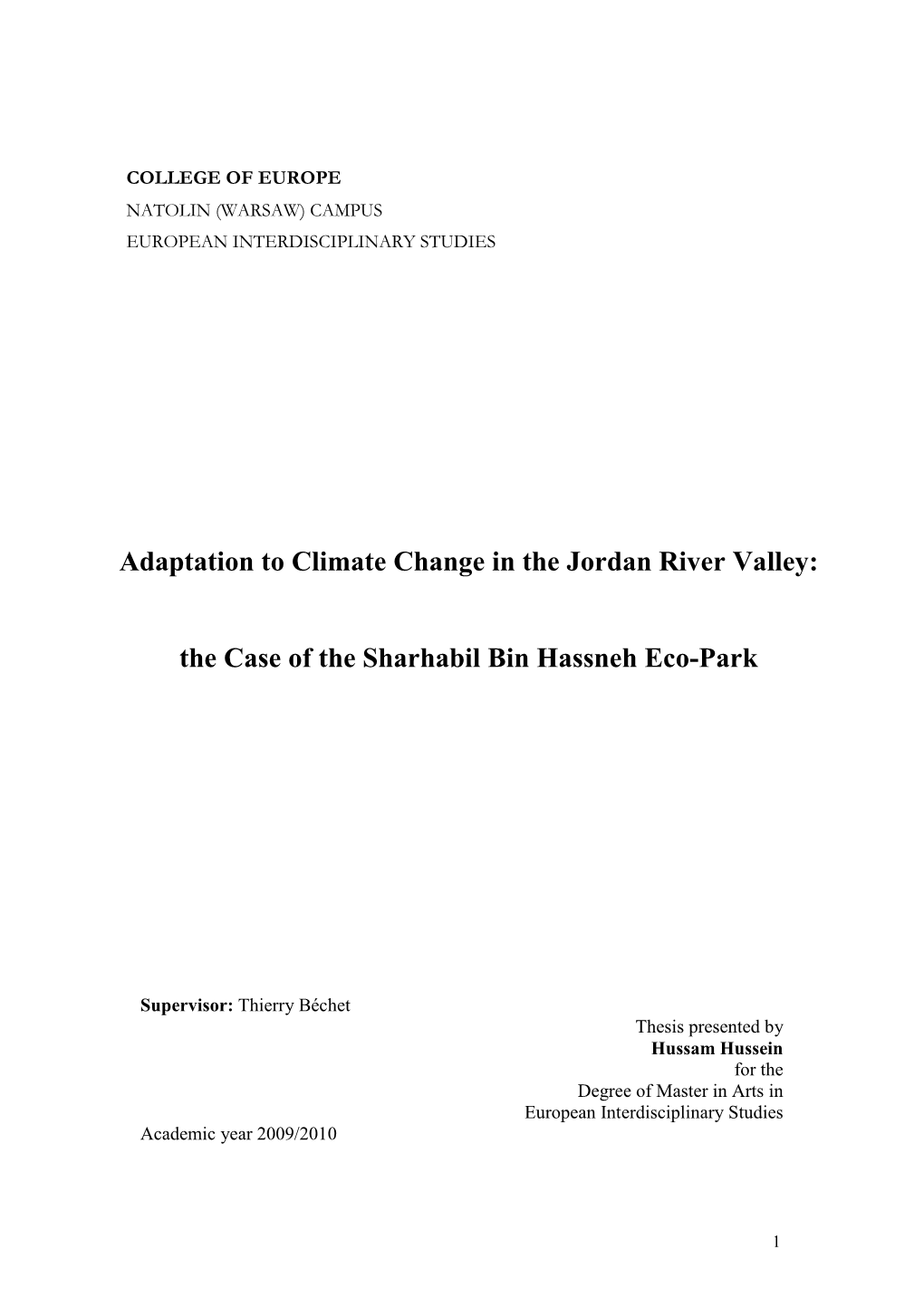 Hussein. 2009. Adaptation to CC in the Jordan River Valley