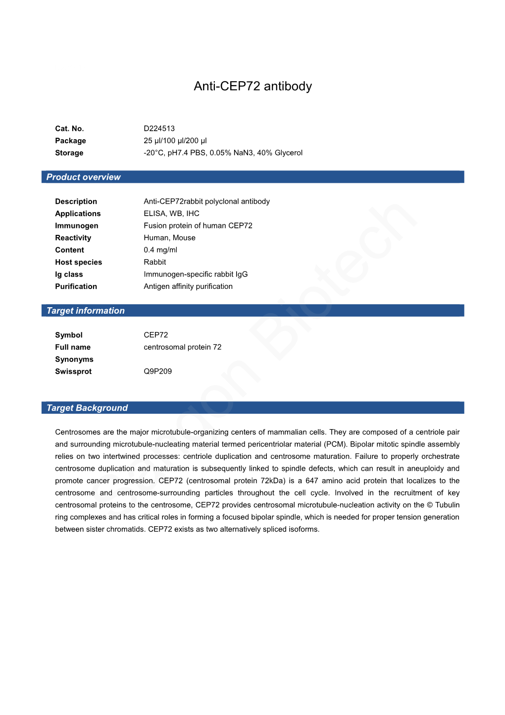 Anti-CEP72 Antibody