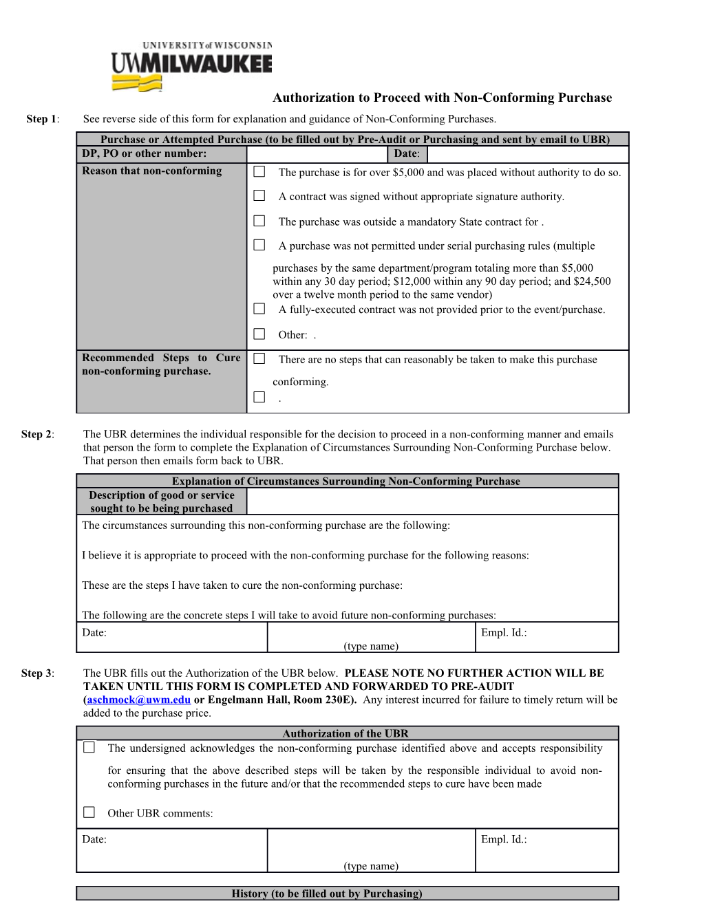 Step 1: See Reverse Side of This Form for Explanation and Guidance of Non-Conforming Purchases