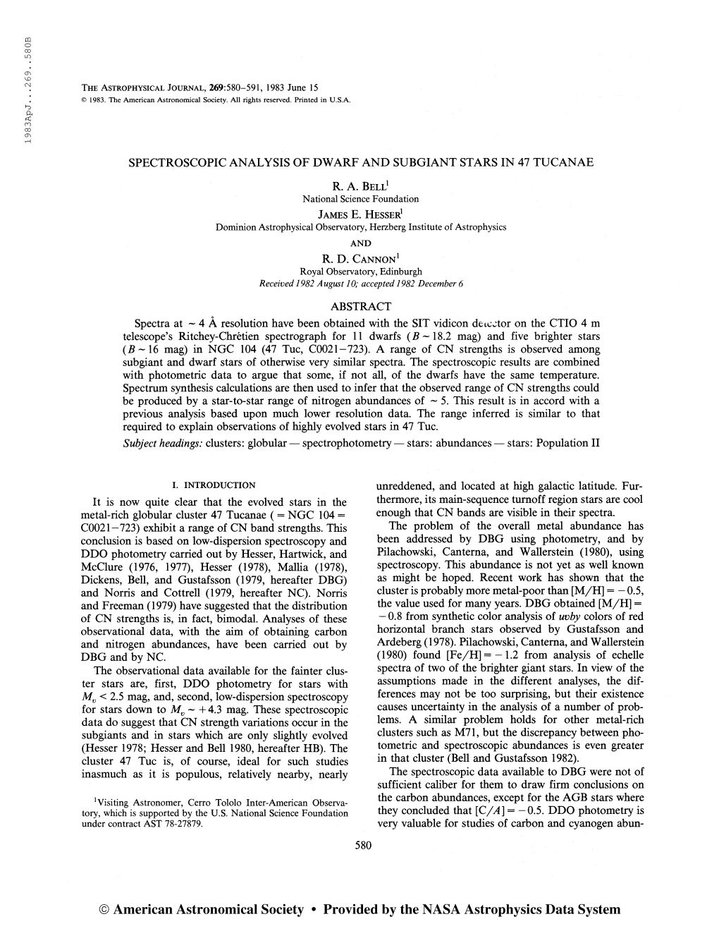 1983Apj. . .269. .580B the Astrophysical Journal, 269:580-591