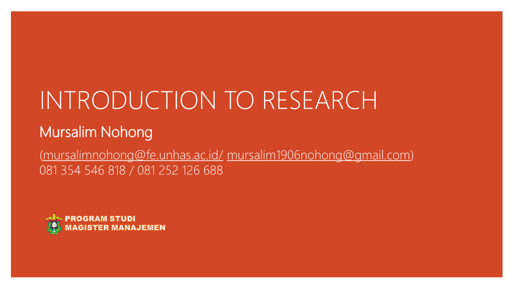 Introduction to Research