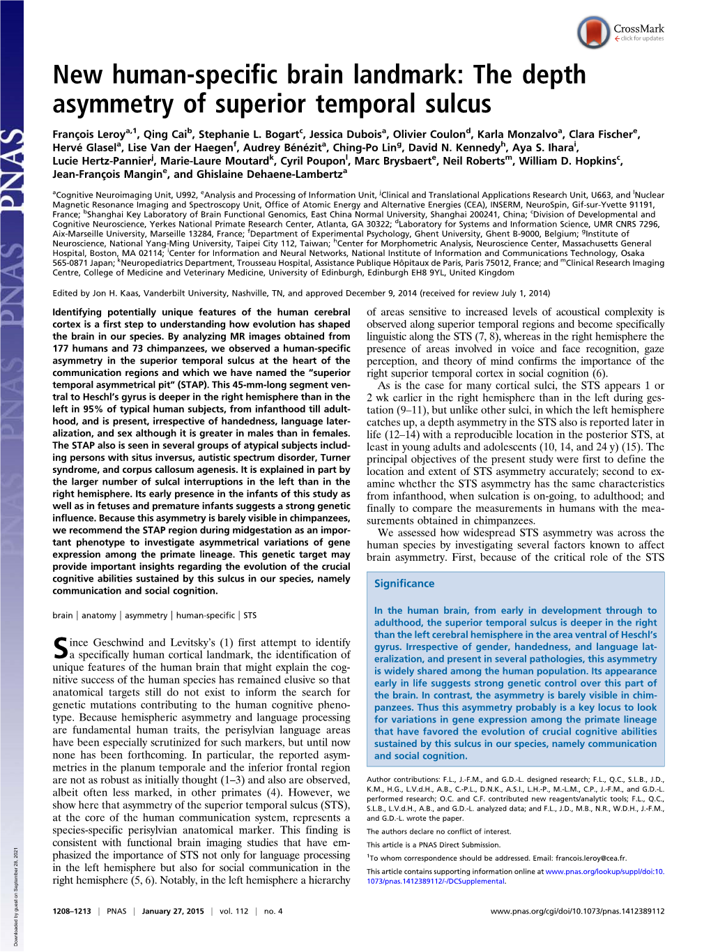 The Depth Asymmetry of Superior Temporal Sulcus