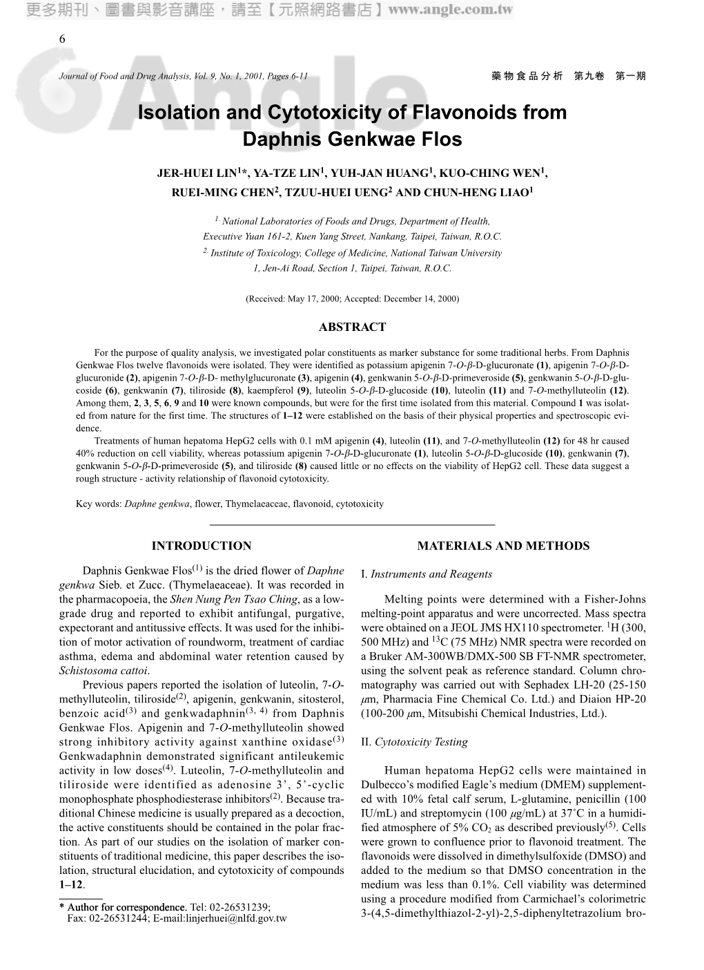 Isolation and Cytotoxicity of Flavonoids from Daphnis Genkwae Flos