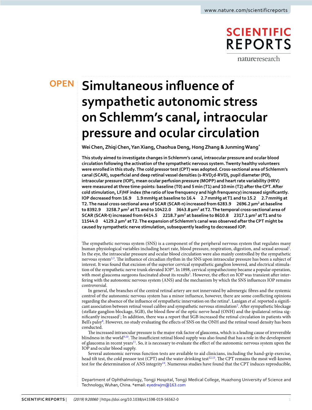 Simultaneous Influence of Sympathetic Autonomic Stress on Schlemm's