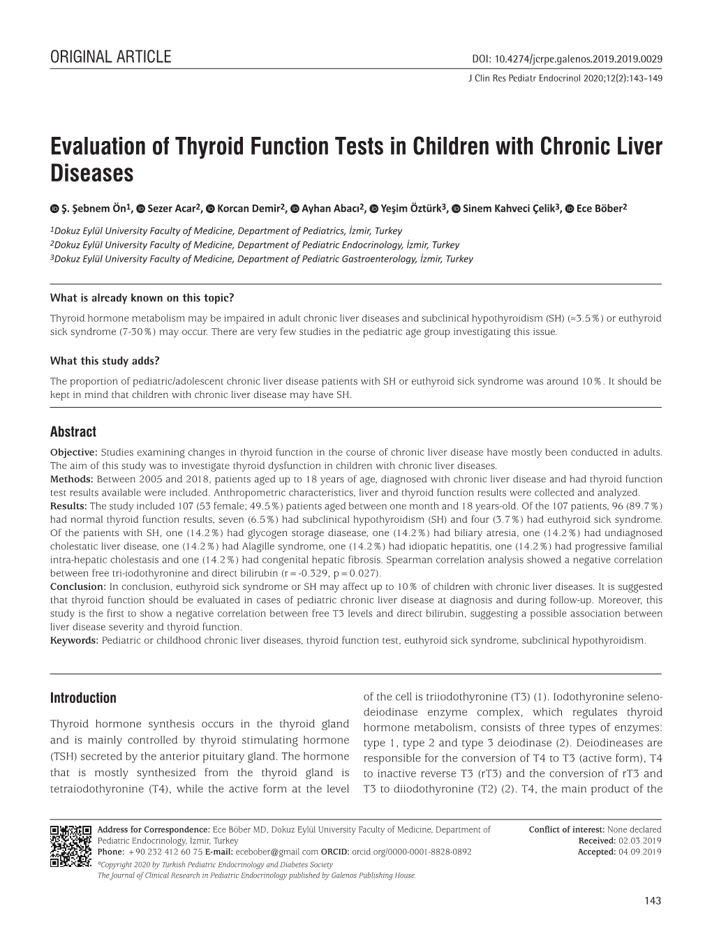 Evaluation of Thyroid Function Tests in Children with Chronic Liver Diseases