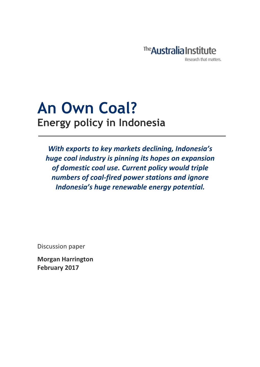 An Own Coal? Energy Policy in Indonesia