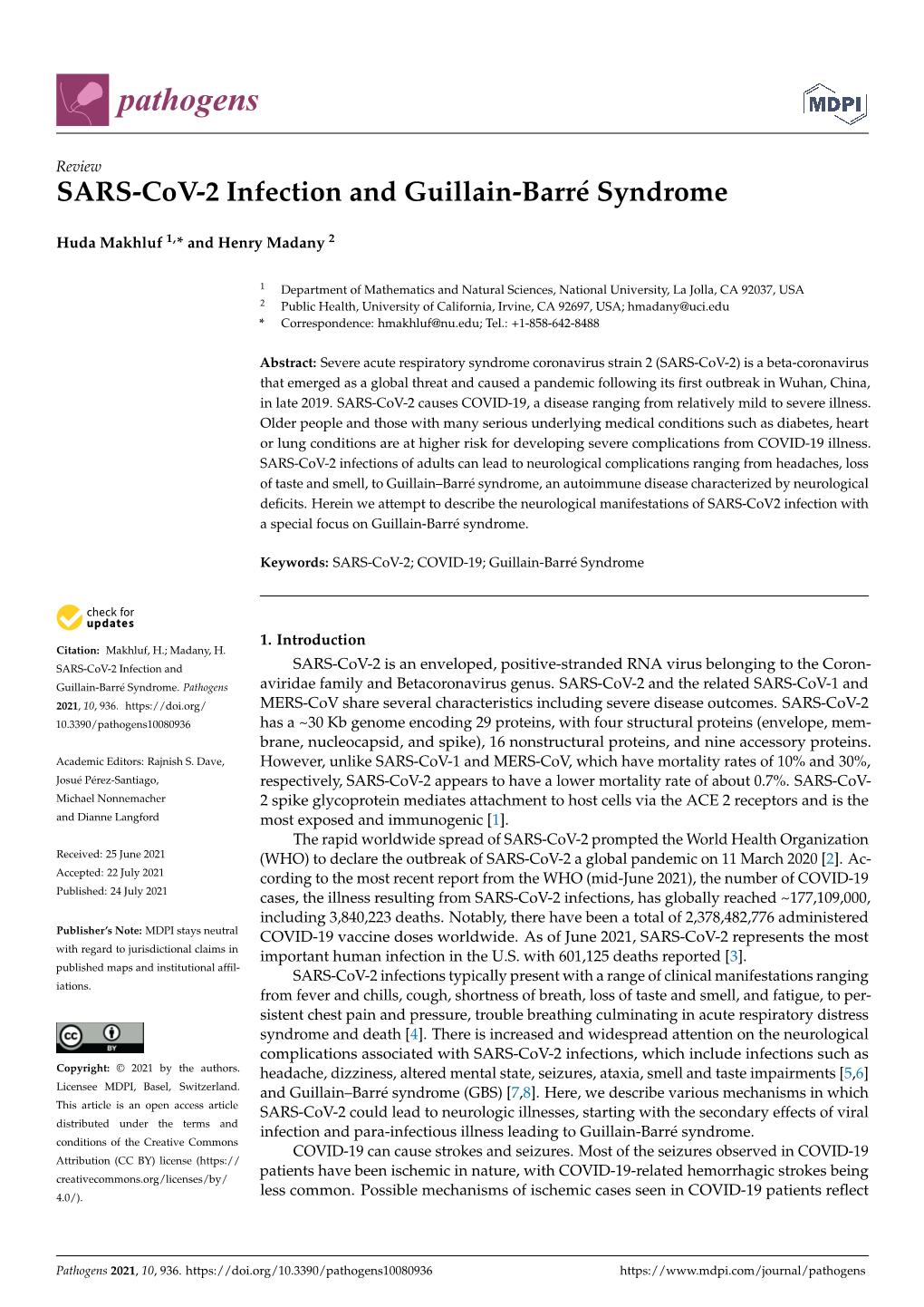 SARS-Cov-2 Infection and Guillain-Barré Syndrome