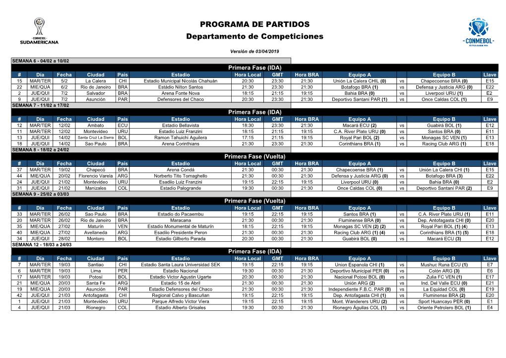 PROGRAMA DE PARTIDOS Departamento De Competiciones