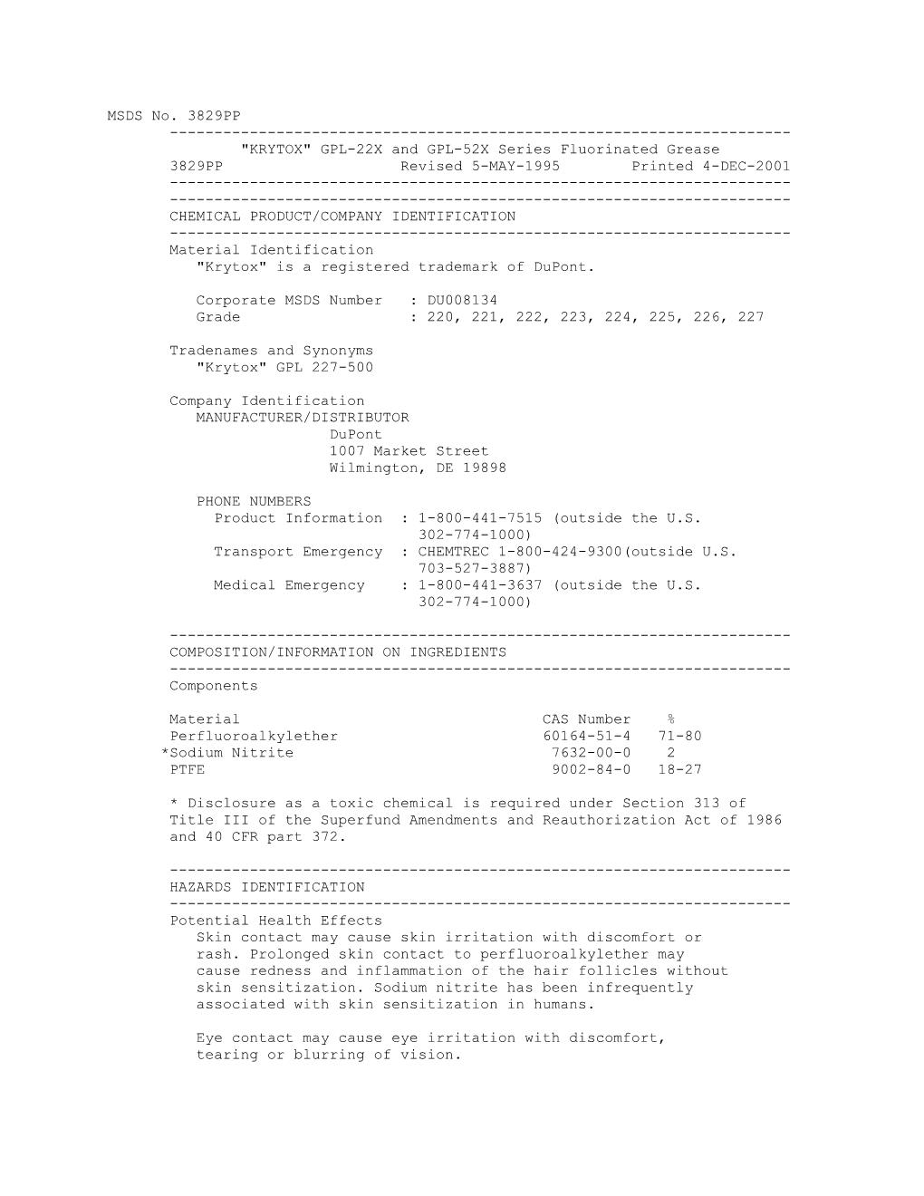 Krytox GPL-22X and GPL-52X Series Fluorinated Grease