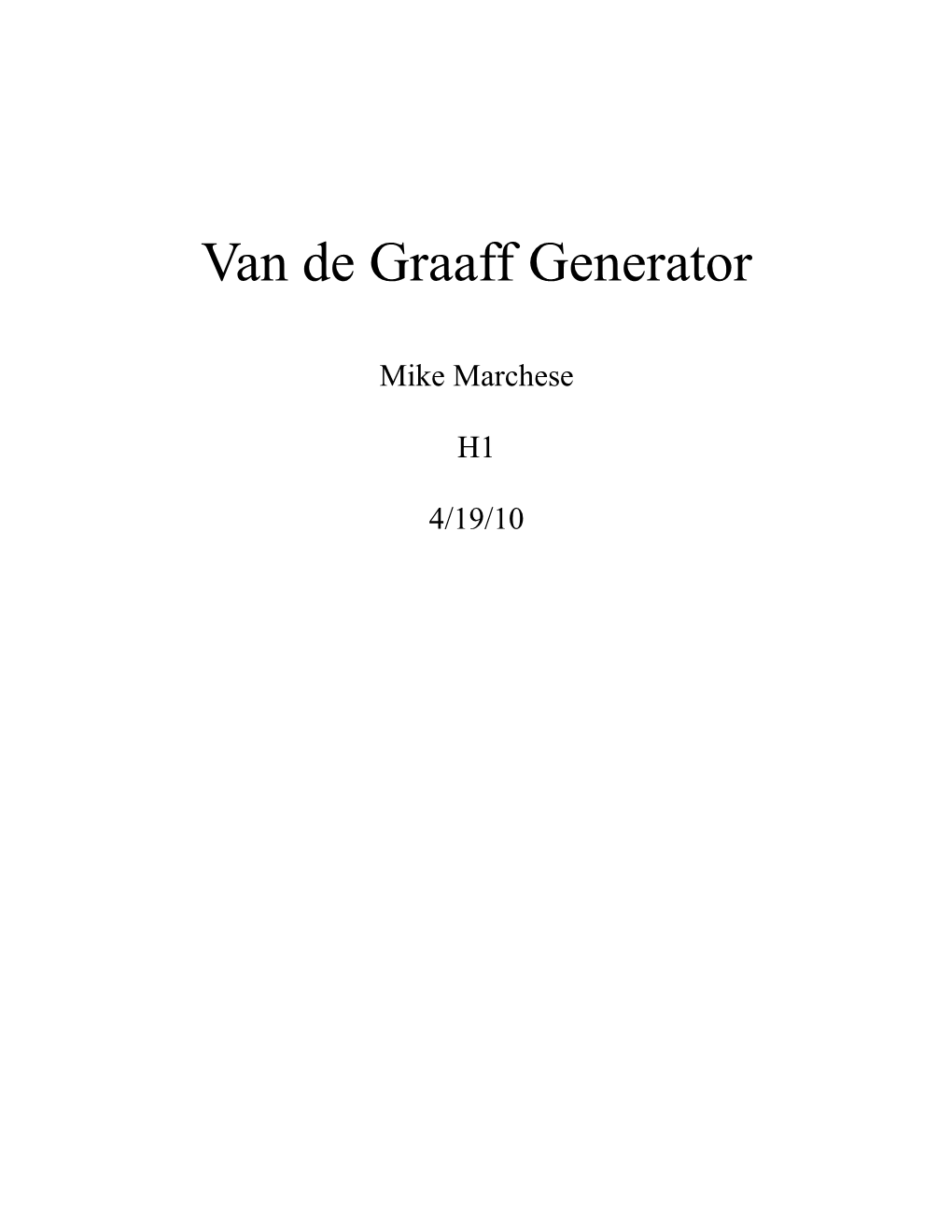 Van De Graaff Generator