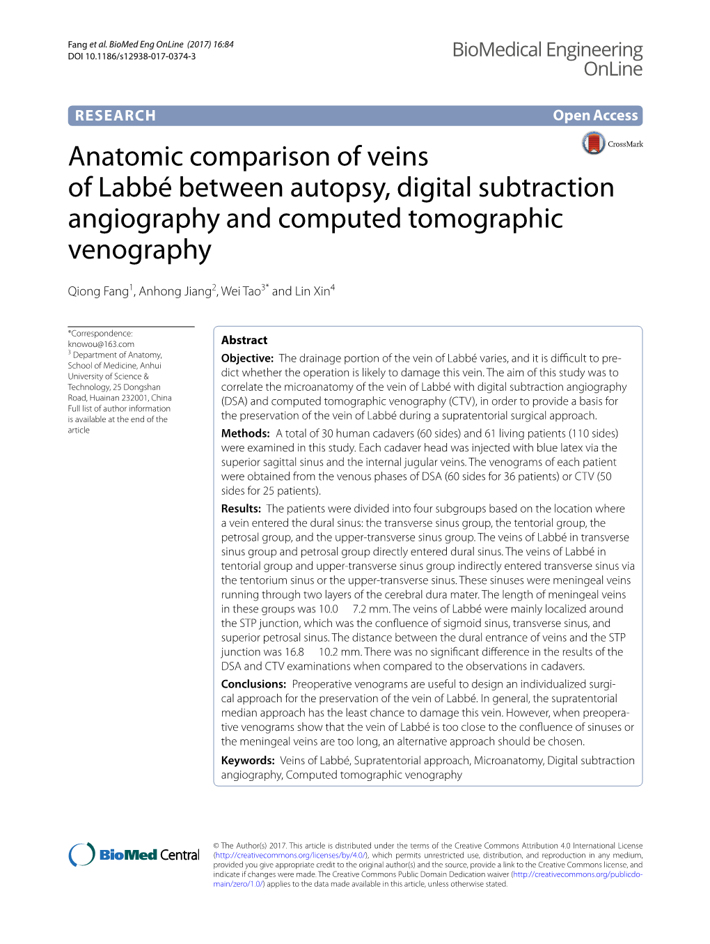 Anatomic Comparison of Veins of Labbé Between Autopsy, Digital Subtraction Angiography and Computed Tomographic Venography