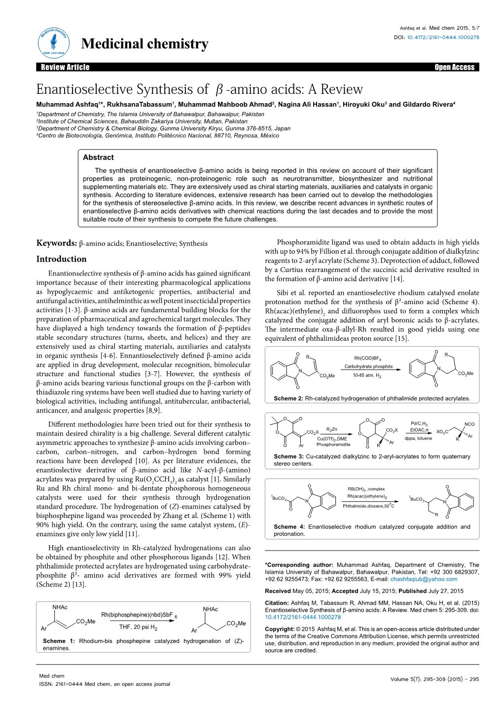 Enantioselective Synthesis of Β-Amino Acids: a Review