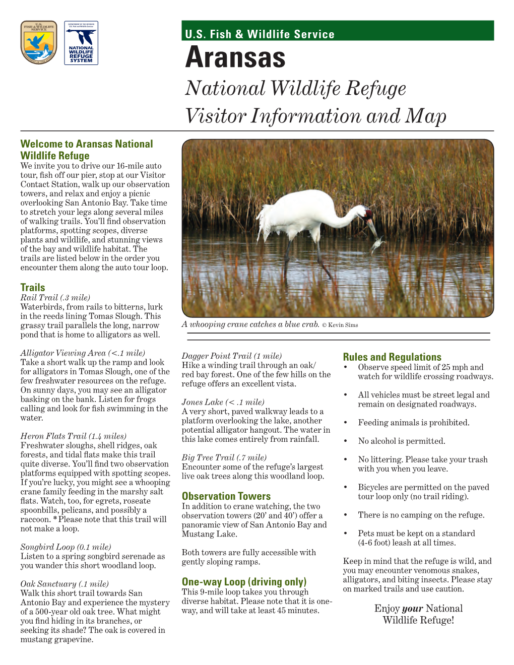 Aransas National Wildlife Refuge Visitor Information and Map