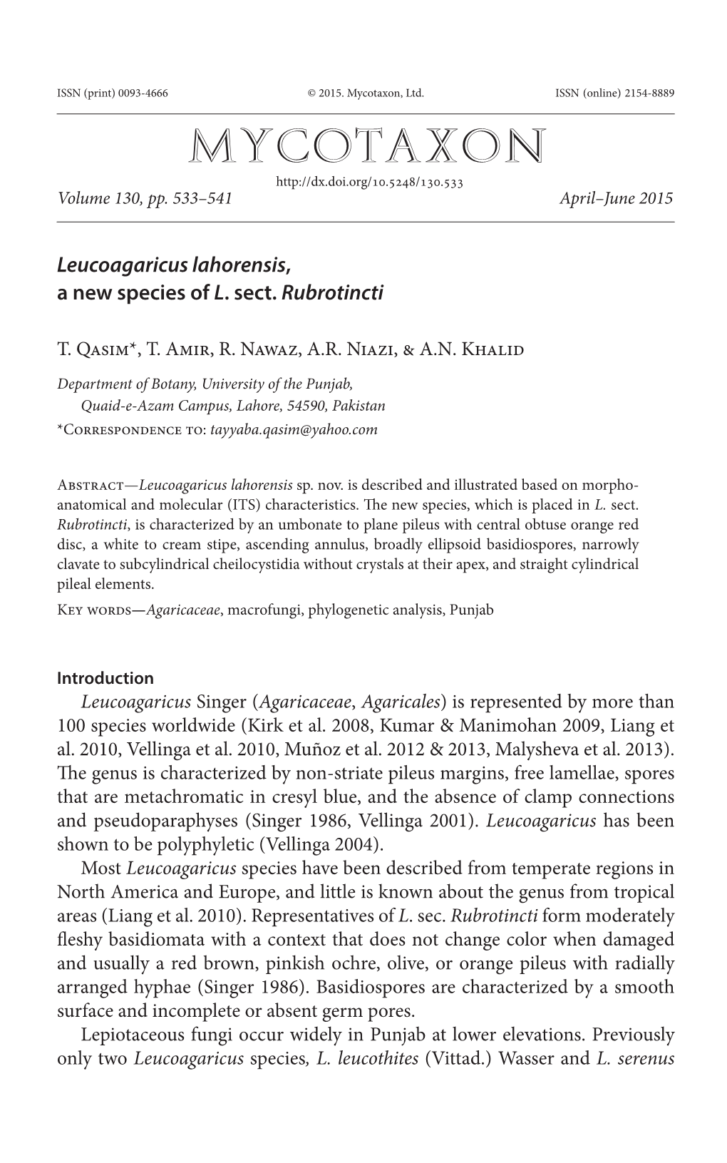 &lt;I&gt;Leucoagaricus Lahorensis&lt;/I&gt;