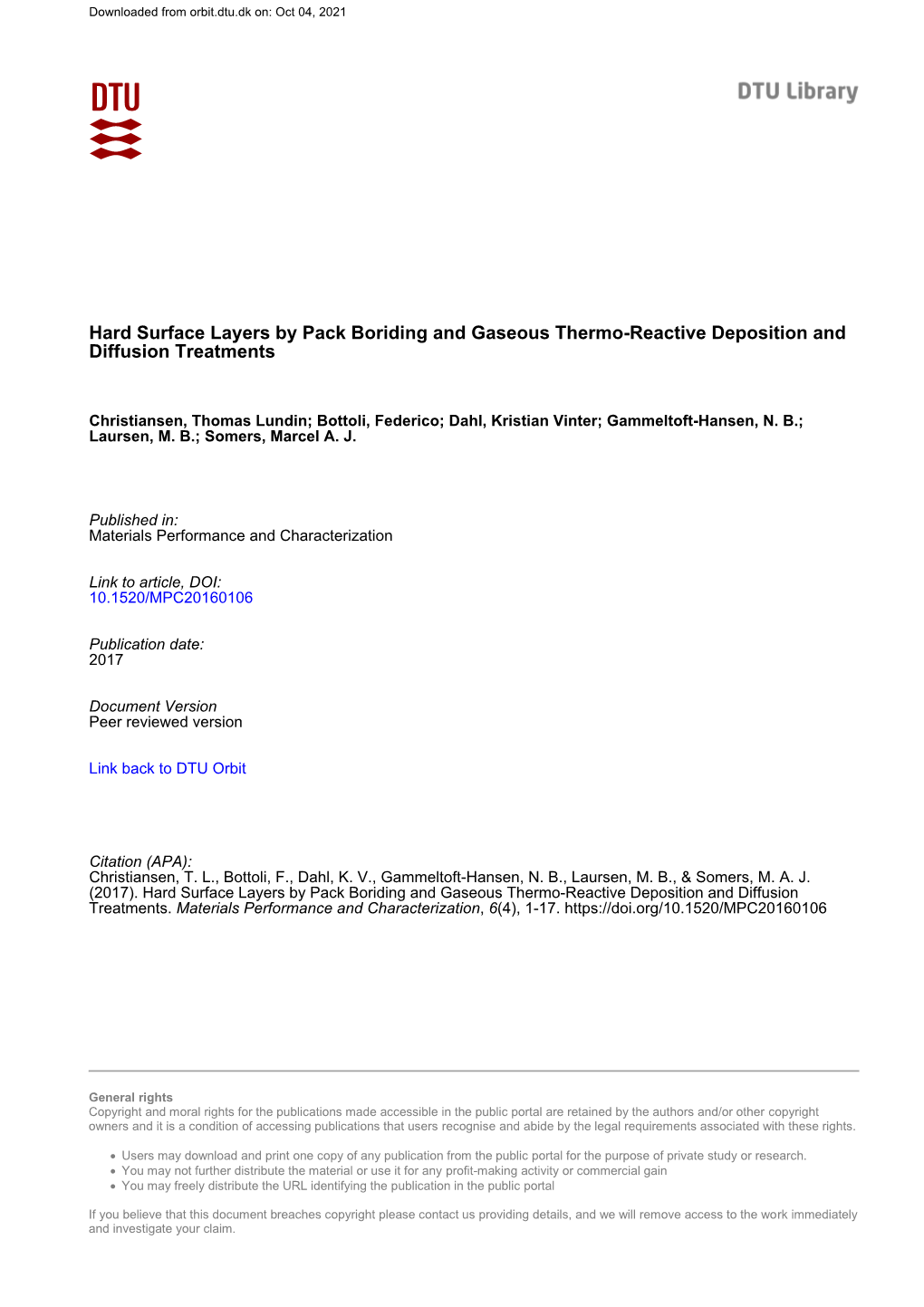 Hard Surface Layers by Pack Boriding and Gaseous Thermo-Reactive Deposition and Diffusion Treatments