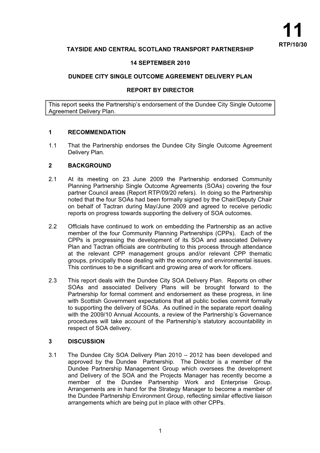 Dundee City Council Single Outcome Agreement Delivery Plan