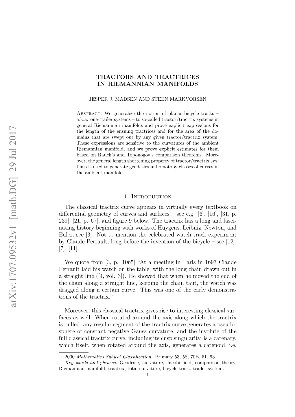 Arxiv:1707.09532V1 [Math.DG] 29 Jul 2017