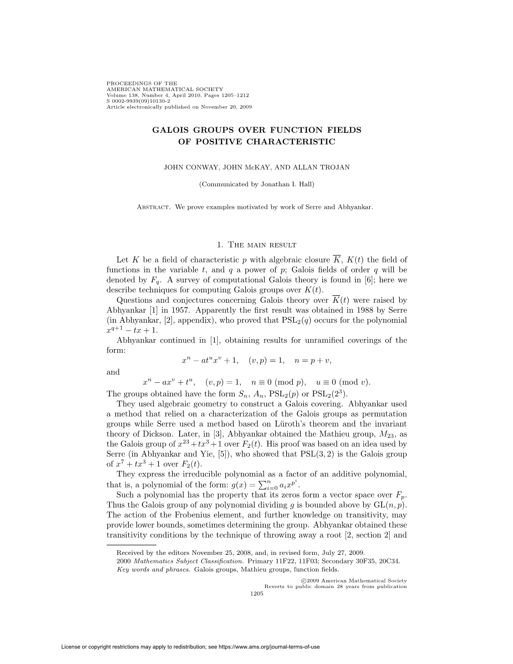 Galois Groups Over Function Fields of Positive Characteristic