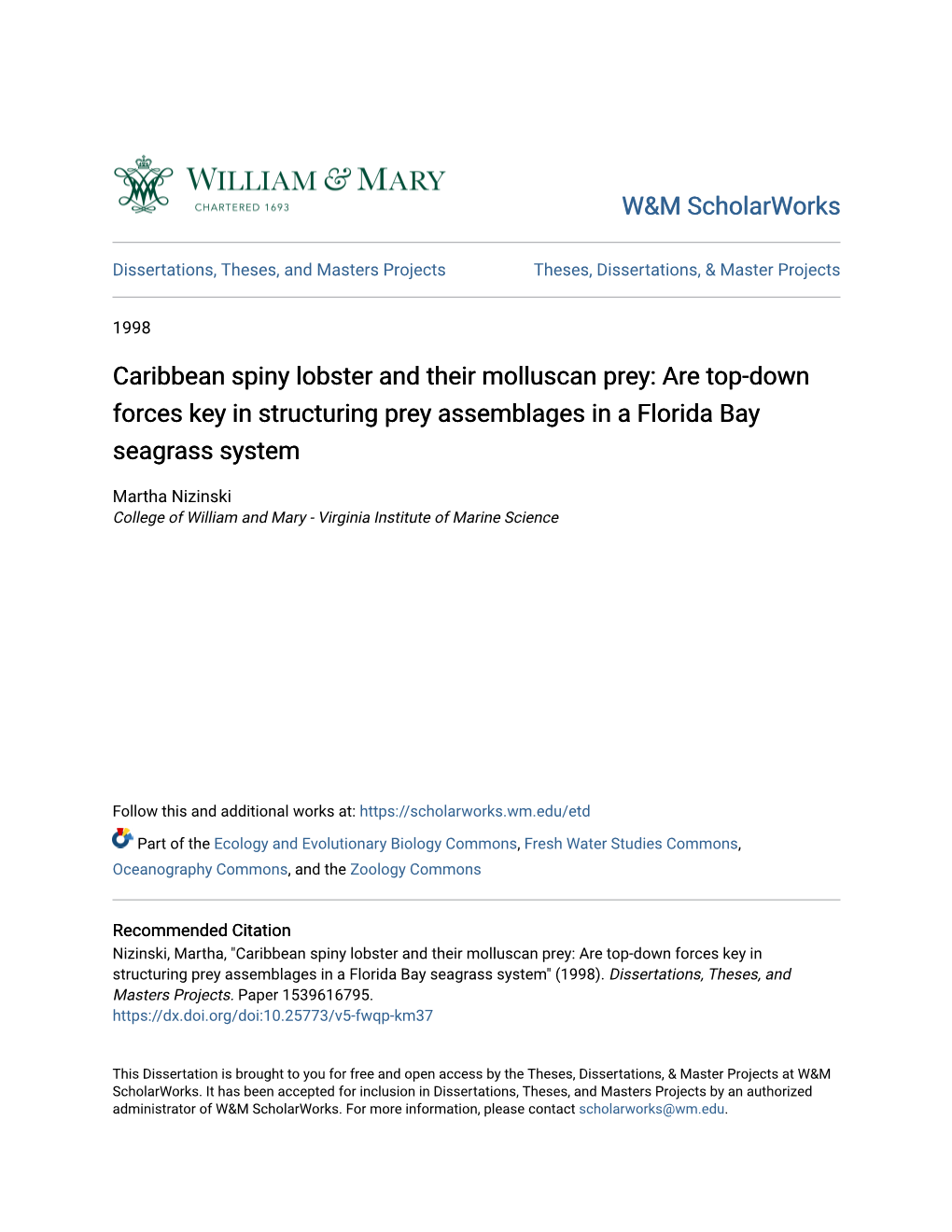 Caribbean Spiny Lobster and Their Molluscan Prey: Are Top-Down Forces Key in Structuring Prey Assemblages in a Florida Bay Seagrass System