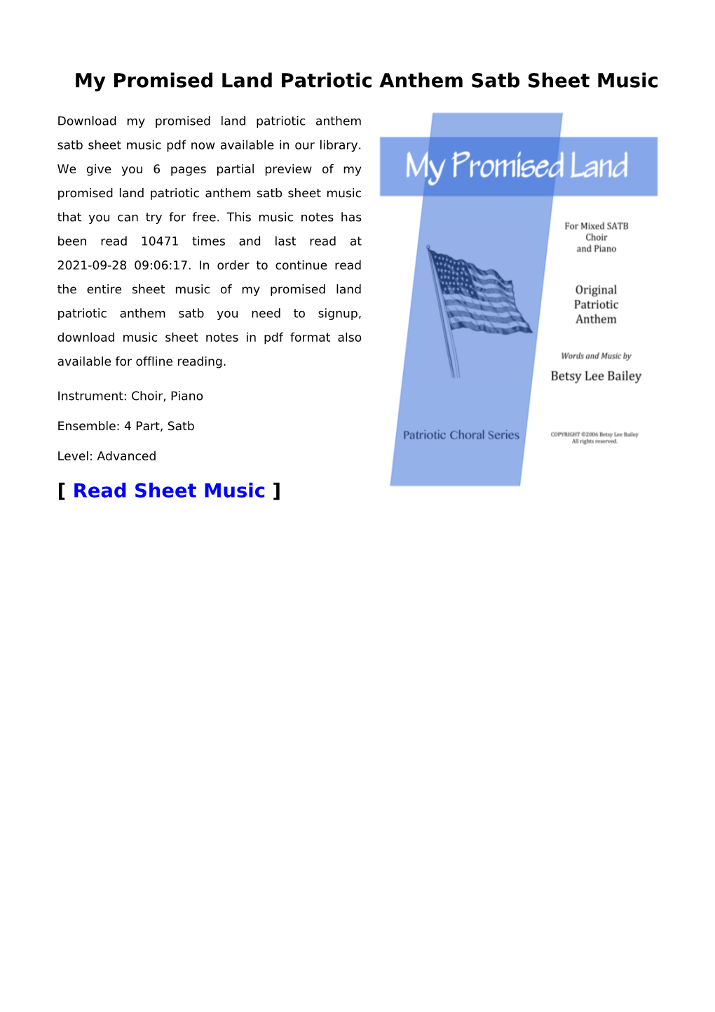 My Promised Land Patriotic Anthem Satb Sheet Music