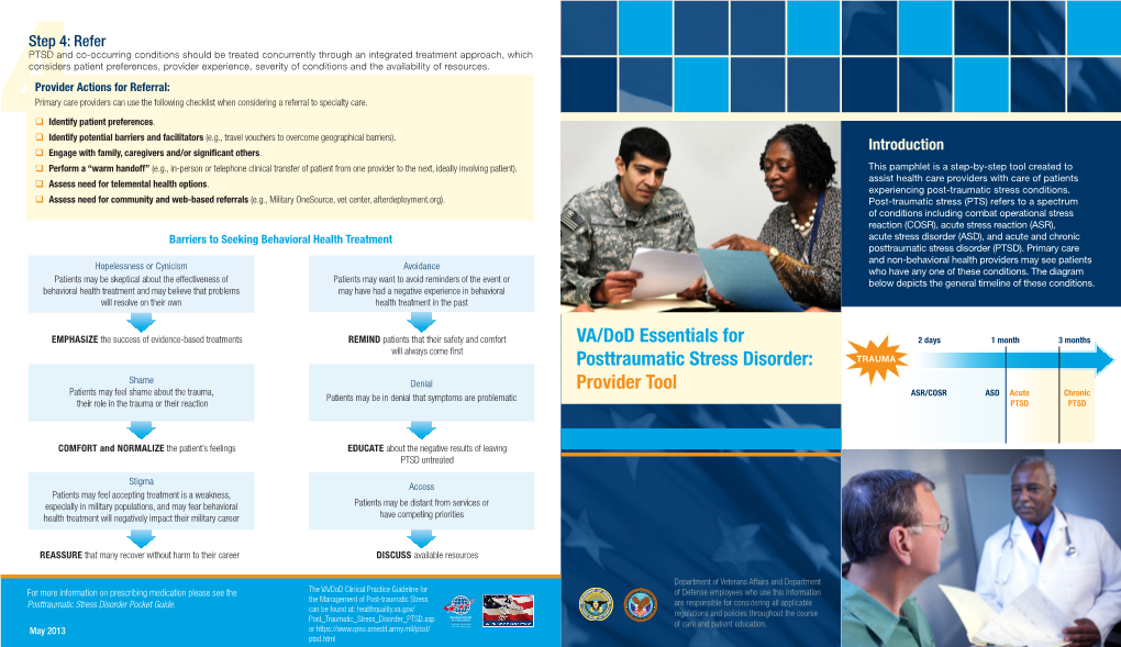 VA/Dod Essentials for Posttraumatic Stress Disorder: Provider Tool