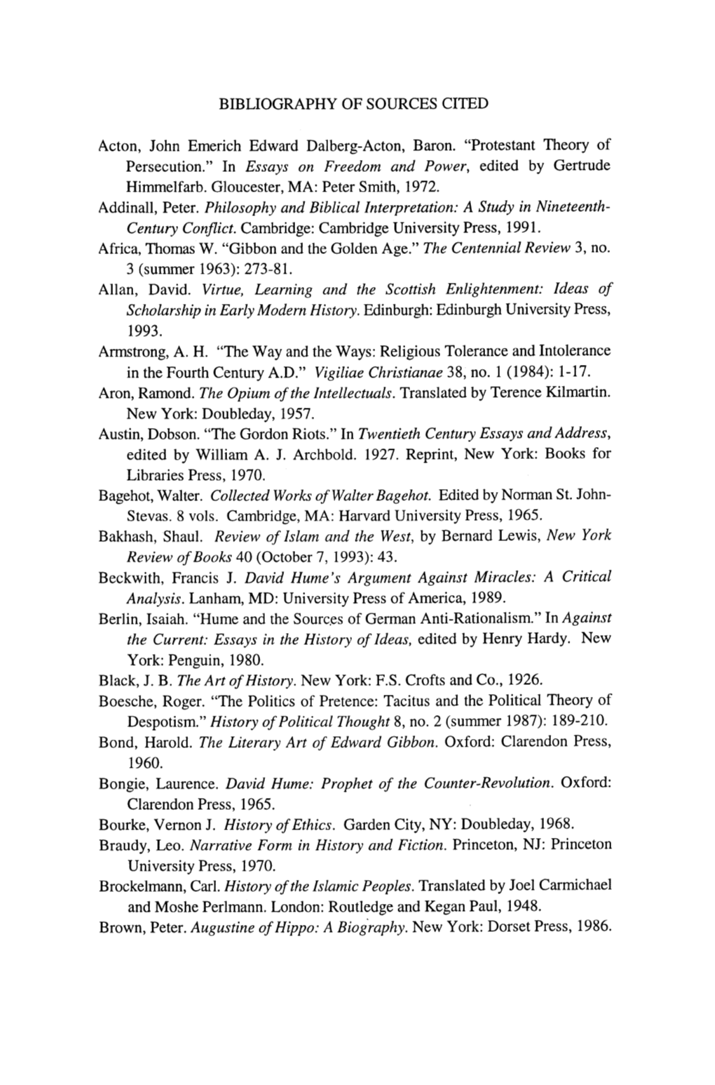 BIBLIOGRAPHY of SOURCES CITED Acton, John Emerich