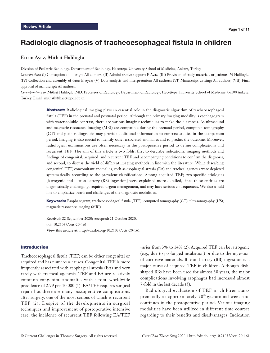 Radiologic Diagnosis of Tracheoesophageal Fistula in Children