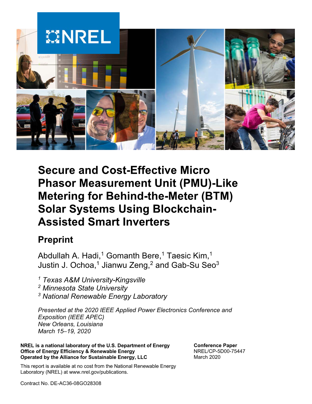 PMU)-Like Metering for Behind-The-Meter (BTM) Solar Systems Using Blockchain- Assisted Smart Inverters Preprint Abdullah A