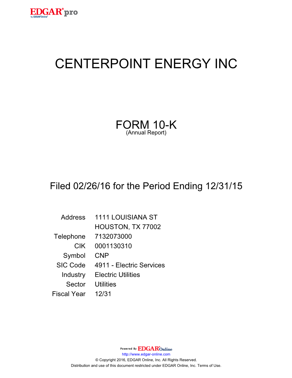 Centerpoint Energy Inc