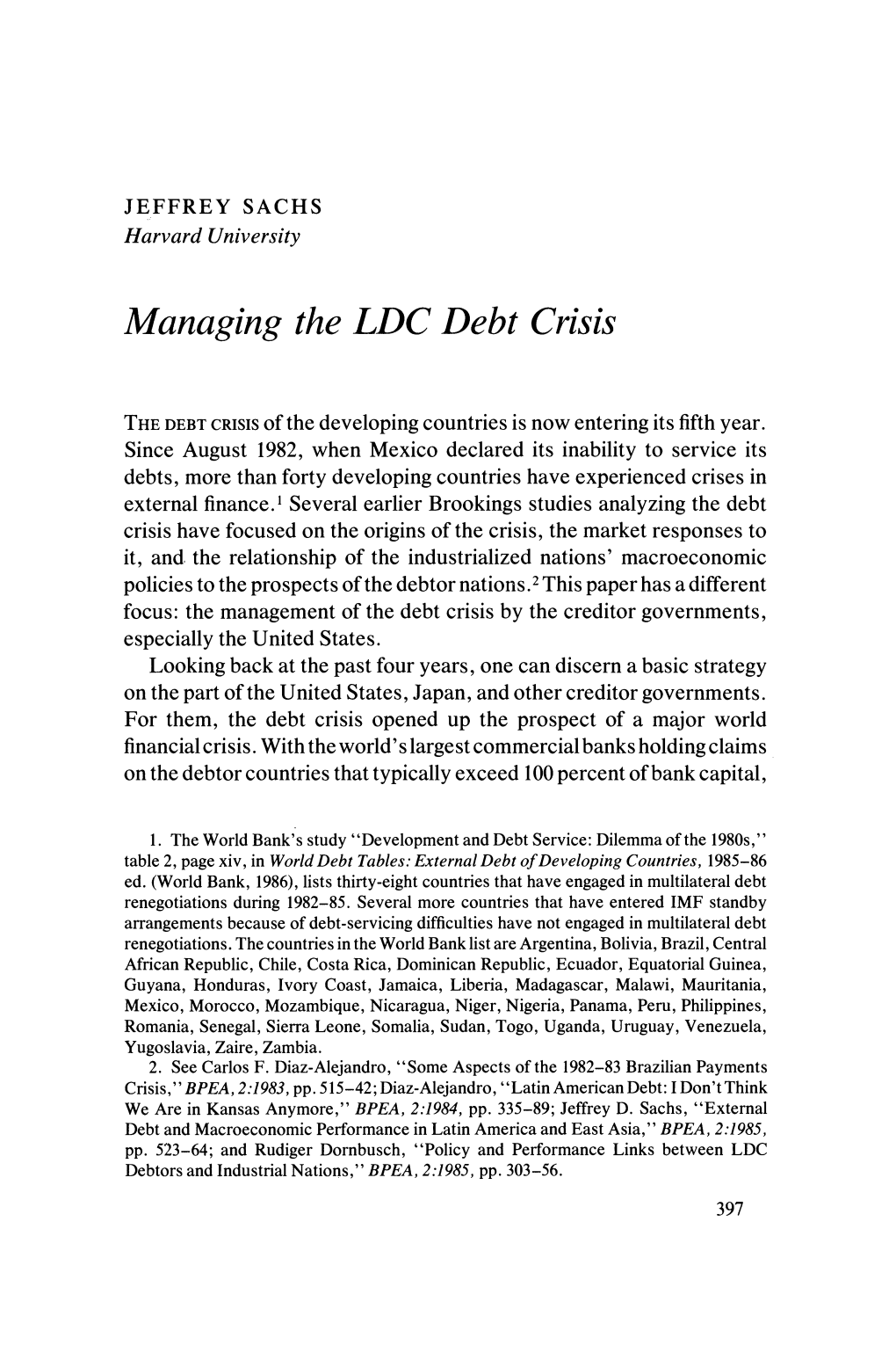 Managing the LDC Debt Crisis