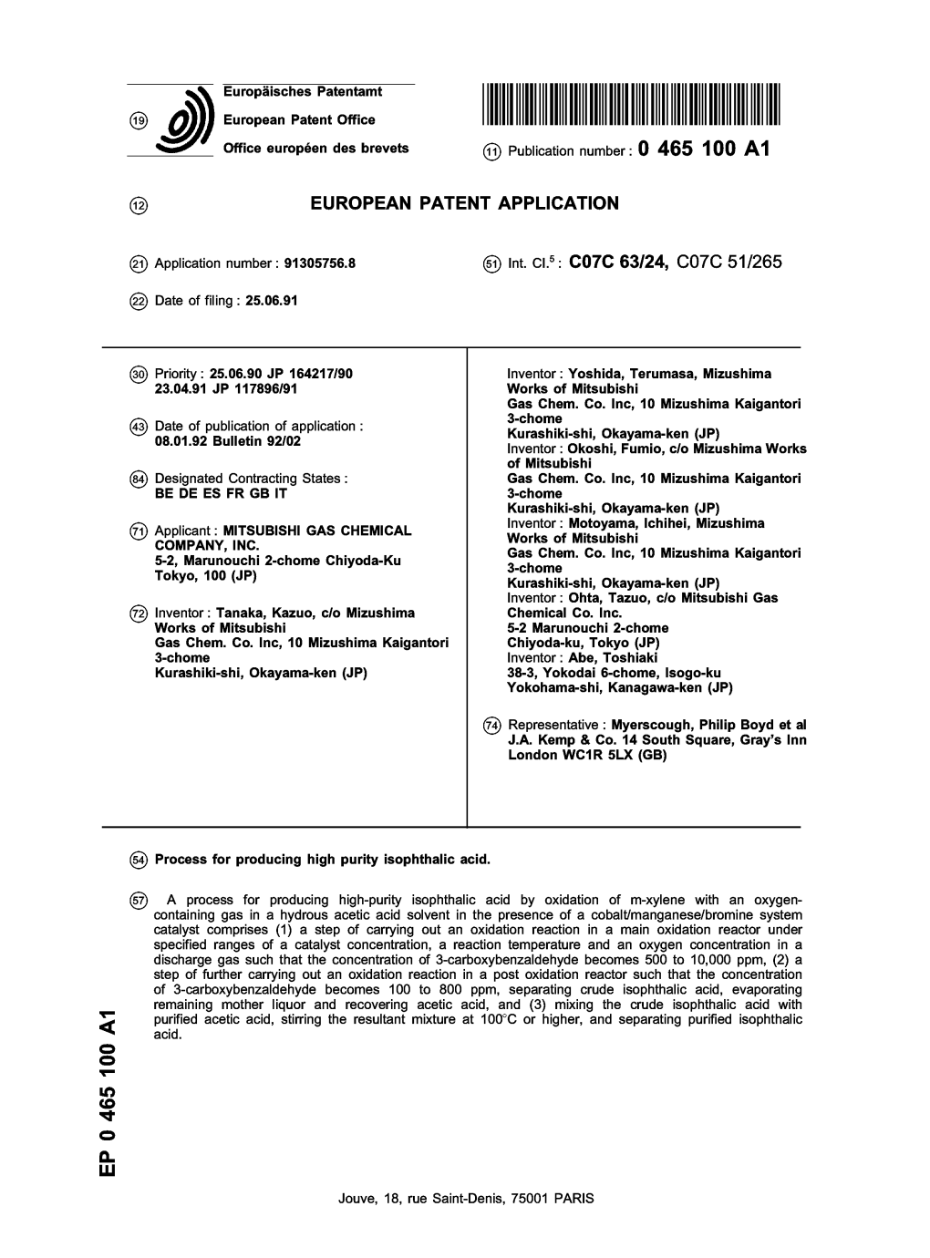 Process for Producing High Purity Isophthalic Acid