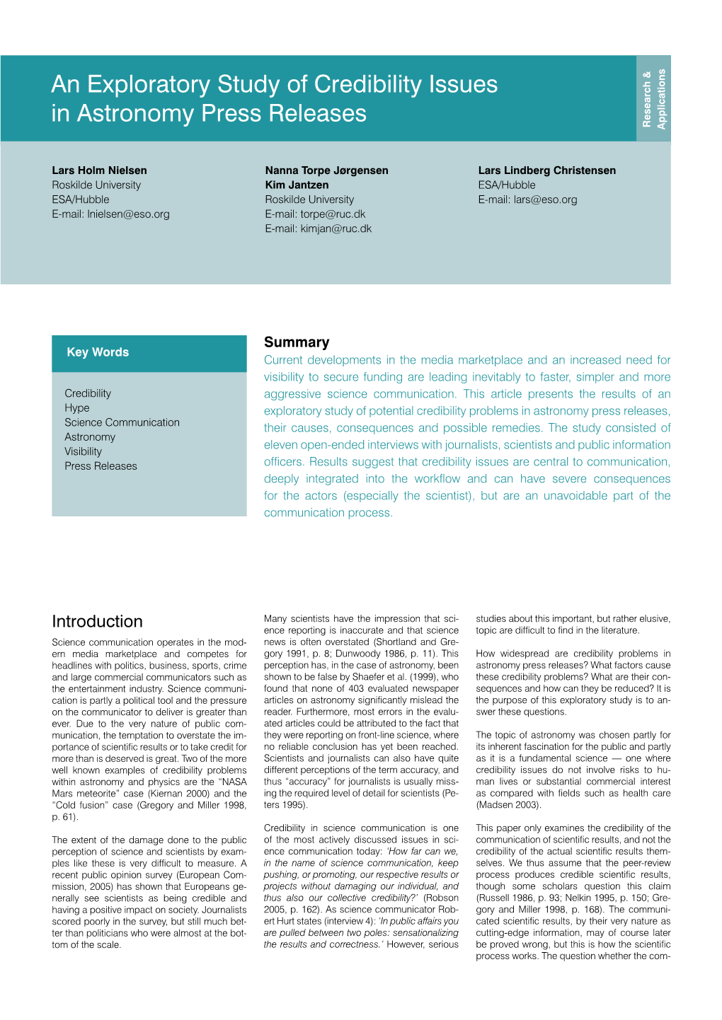 An Exploratory Study of Credibility Issues in Astronomy Press Releases Research & Applications