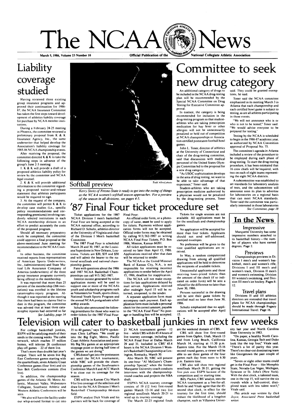 March 5.1986 3 Graduafion Academic Planning Should Be Part of the Recruiting Process by George Schubert from Division 1 to Division II